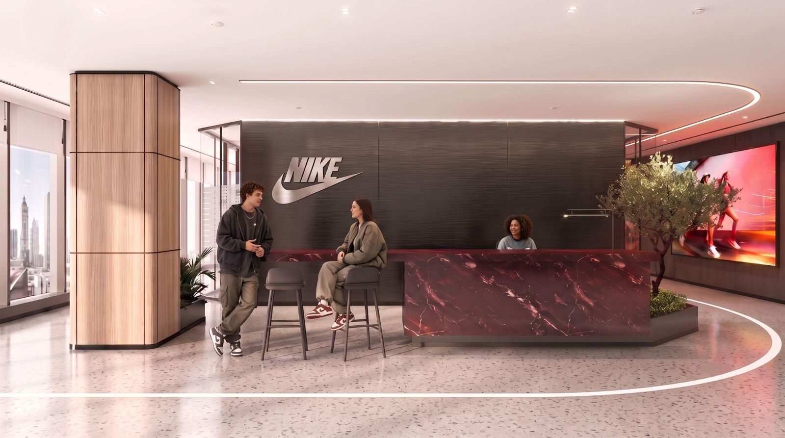 Concept 01 arrival with a burgundy stone reception